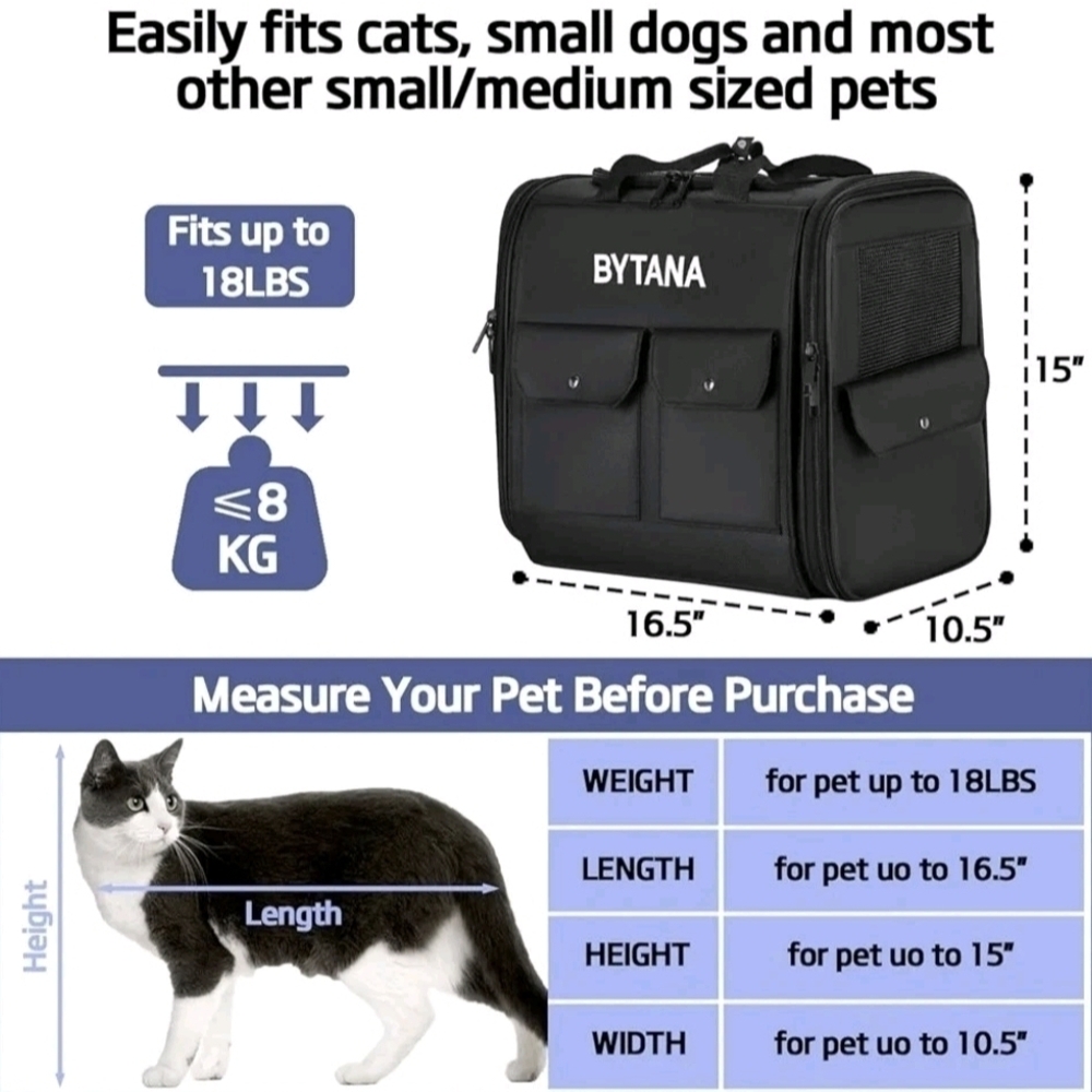 Pet Backpack Carrier for Cats and Dogs, Fits Up to 18 Lbs - Picture 5 of 8